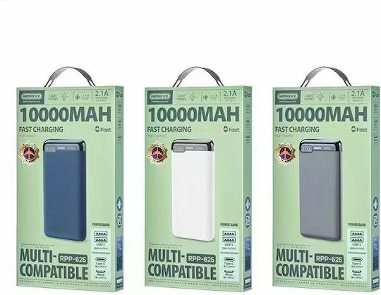 Remax RPP-625 Power Bank 10000mAh 15W με 2 Θύρες USB-A και Θύρα USB-C Power Delivery Γκρι