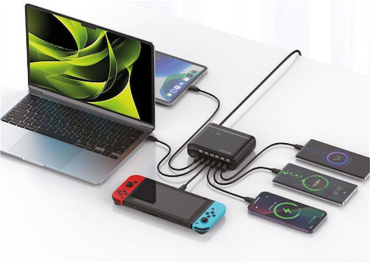 Mobile Origin Φορτιστής Χωρίς Καλώδιο GaN με 3 Θύρες USB-A και 3 Θύρες USB-C 140W Power Delivery Μαύρος