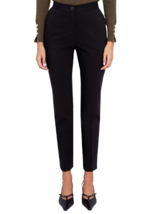 Damen Hoch tailliert Stoff Hose mit Gummizug Black