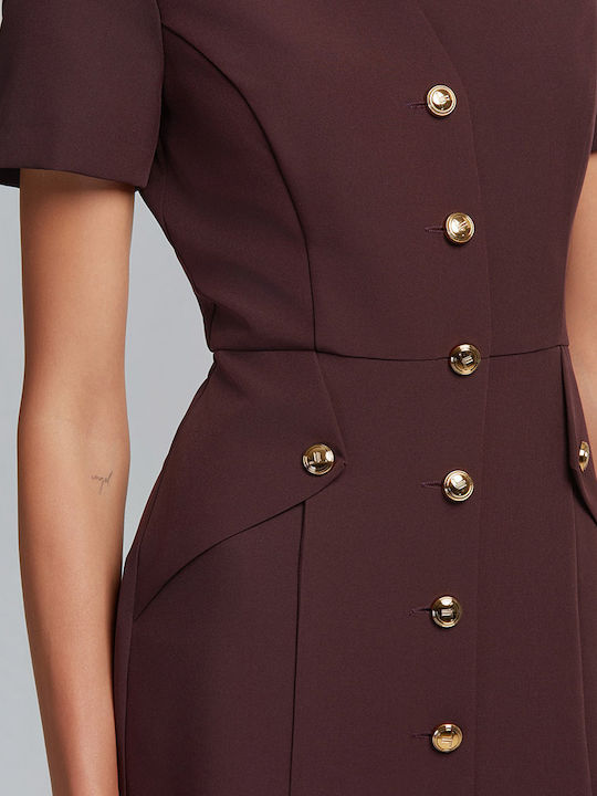 Rochie-Cămașă Midi Mâneca Scurtă Cireș Închis