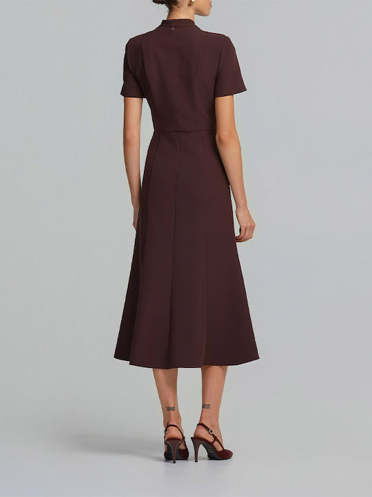 Rochie-Cămașă Midi Mâneca Scurtă Cireș Închis