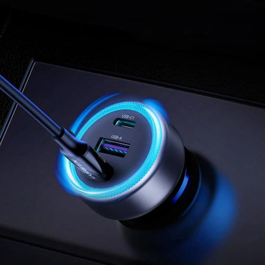 Ugreen EC307 Car Charger 30W 3A with Ports: 1xUSB 2xType-C