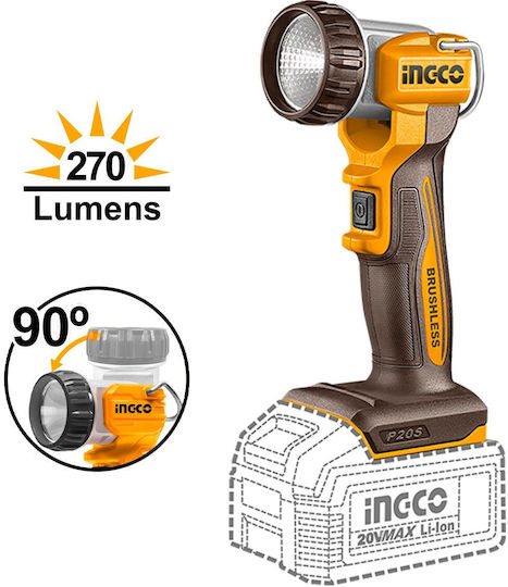 Ingco Set Angle Wheel & Impact Drill Driver & Impact Driver & Hammer & Lens Brushless 20V with 2 Batteries 4Ah and Case
