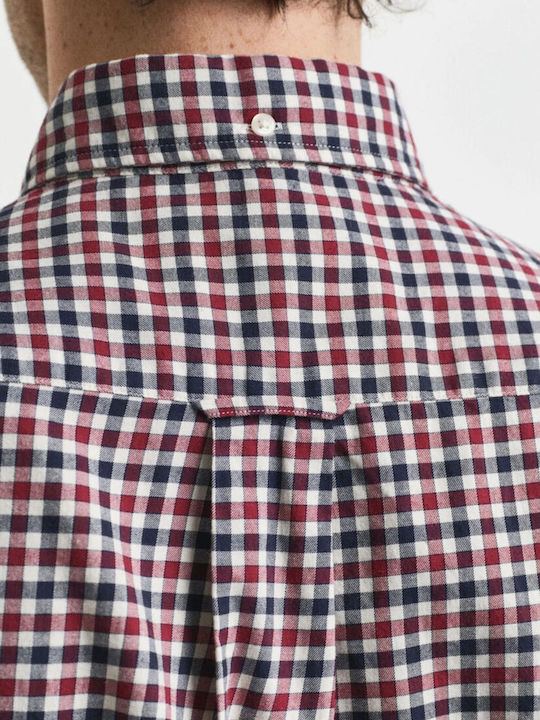 Long-sleeved Cotton Shirt Checked Dark Red