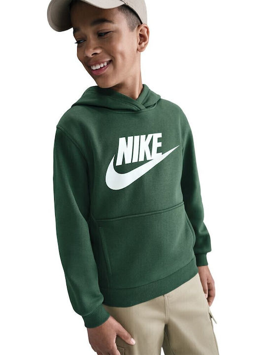 Fleece Kids Sweatshirt with Hood and Pockets Green Sportswear Club