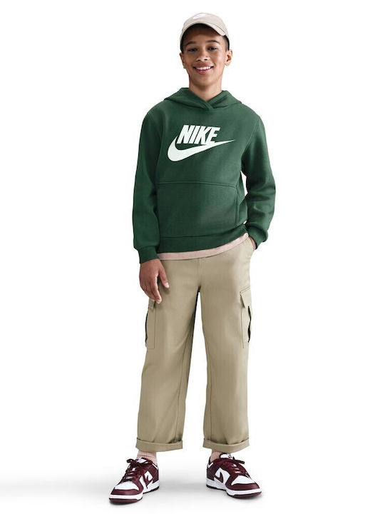 Fleece Kids Sweatshirt with Hood and Pockets Green Sportswear Club