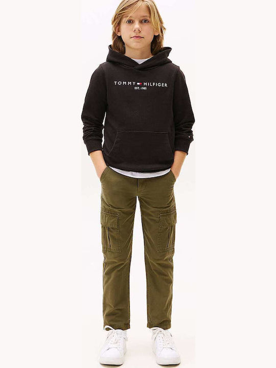 Fleece Kids Sweatshirt with Hood and Pockets Black Essential