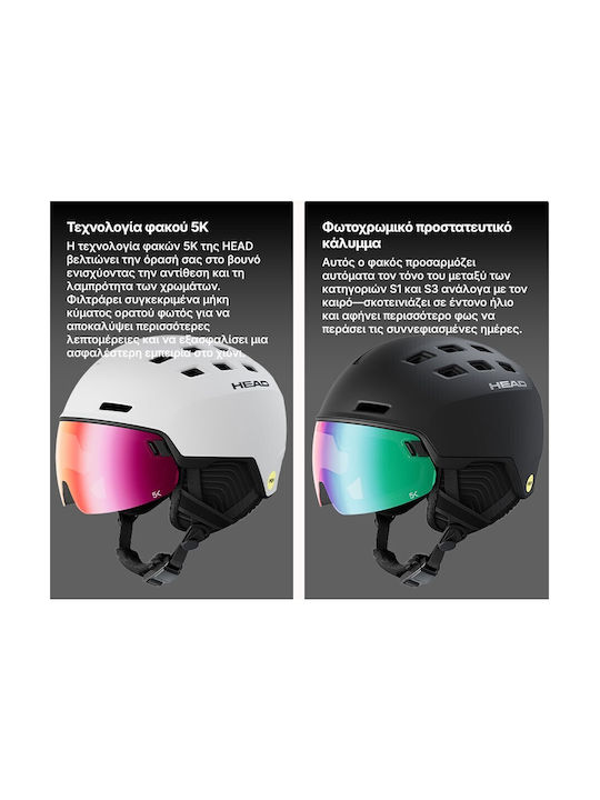 Head Radar 5k Photo Ανδρικό Κράνος για Σκι & Snowboard σε Μαύρο Χρώμα