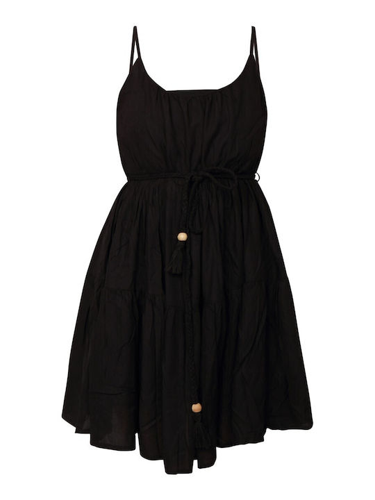 Summer Mini Dress with Ruffles Black FBL011-101-13-Black