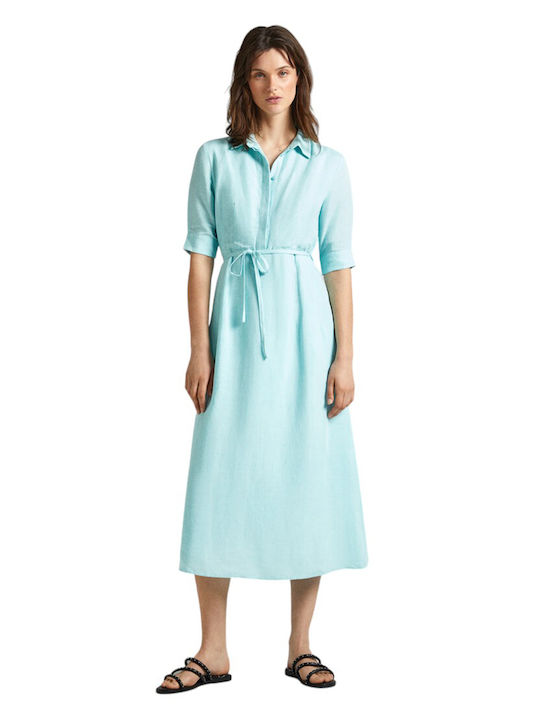 Dress Καλοκαιρινό Midi Σεμιζιέ Φόρεμα Τιρκουάζ