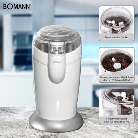 Bomann KSW 446 CB Elektrischer Kaffeemühle 120W mit einer Kapazität von 40gr Weiß