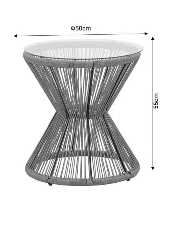 Masa auxiliară pentru spații exterioare mici Rattan cu suprafață din sticlă Mabil Natural-glass 50x50x55buc