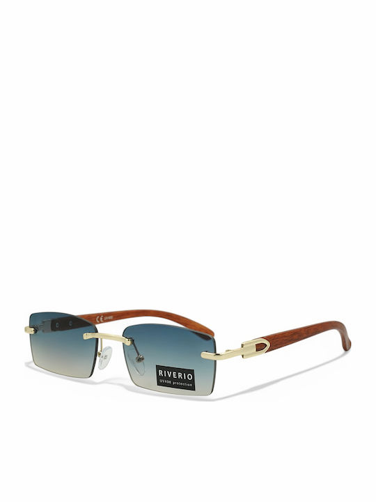 Riverio Unisex Γυαλιά Ηλίου με Χρυσό Μεταλλικό Σκελετό και Μπλε Ντεγκραντέ Φακό RV5202-4