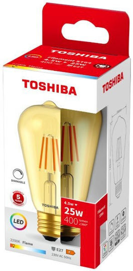 Toshiba LED Bulb 4.5W for Socket E27 and Shape ST64 Warm White Dimmable