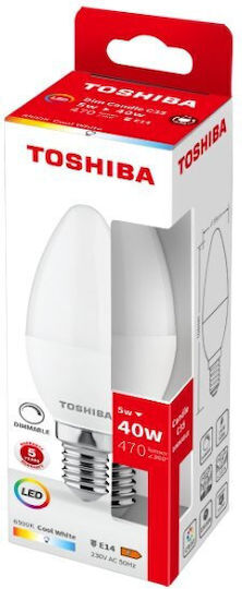 Toshiba Λάμπα LED 5W για Ντουί E14 και Σχήμα C35 Ψυχρό Λευκό 470lm Dimmable
