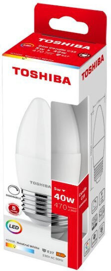 Toshiba Λάμπα LED 5W για Ντουί E27 και Σχήμα C35 Φυσικό Λευκό 470lm Dimmable