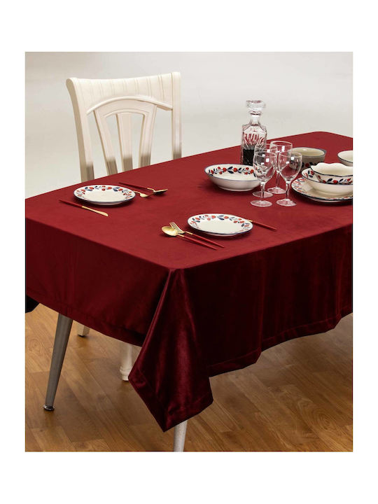 Tablecloth Pls-tb035 Burgundy Velvet Fringe 100%pol 160×260 Liolios Home
