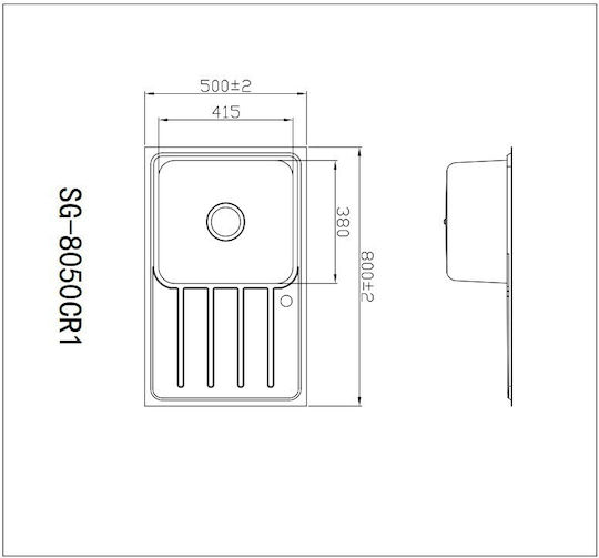 Hydra WLA 8050B 68-0120 Drop-In Мивка Ляв Inox Сатен Ш80xД50см Сребрист