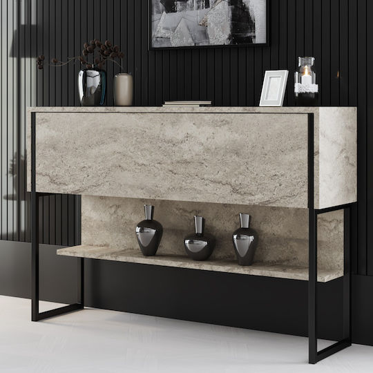 Κονσόλα Luxe 618bly1410 120x30x80cm Travertine Beige-black Μοριοσανίδα Μέταλλο