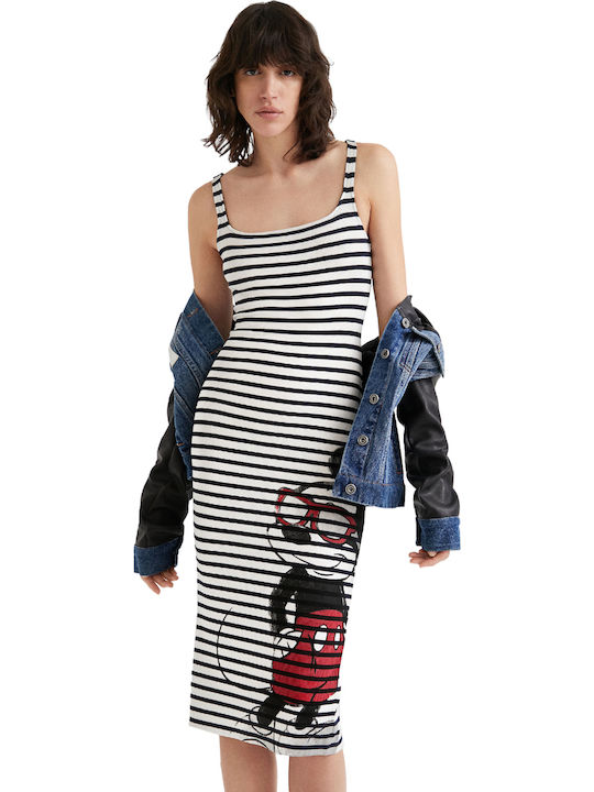 Mickey Summer Midi Dress with Slit Black