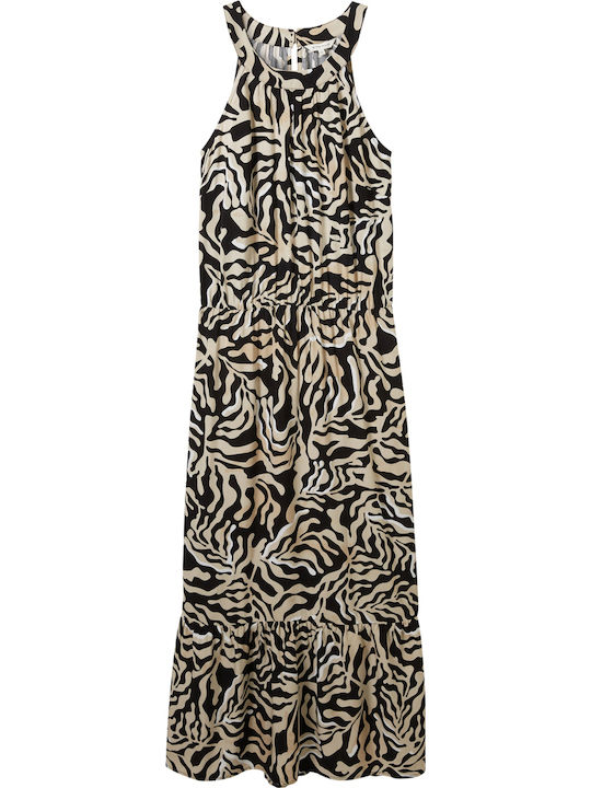 Summer Midi Dress with Ruffles Beige