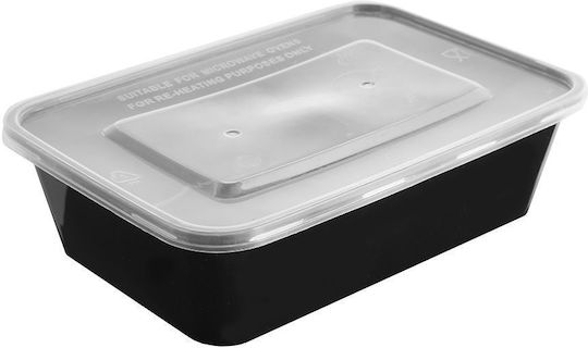 Food Container M W PP 500ml T44 17.3x12xh4cm Black Transparent Flat Lid Pack of 50pcs Tefaco 005655
