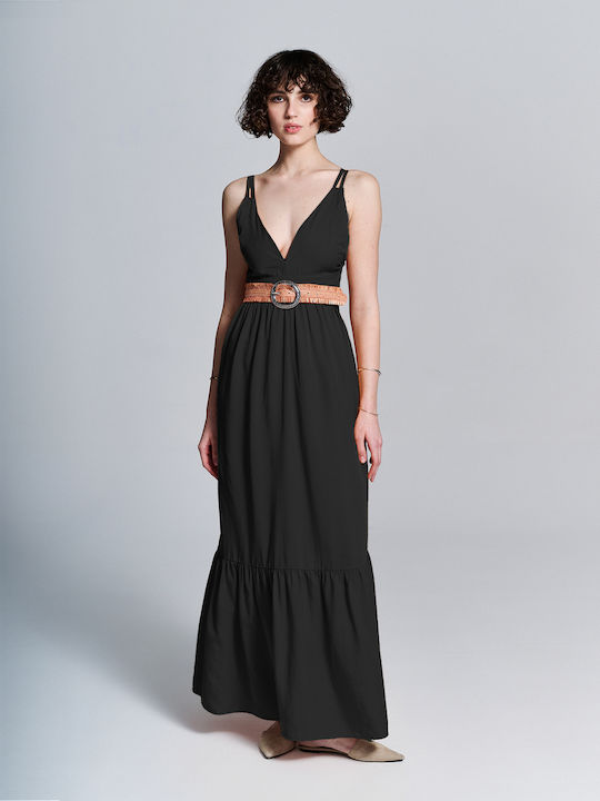 Mila Sommer Maxi Damenkleid mit Rüschen Schwarz