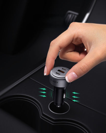 Aukey Cc-p1 Auto-Ladegerät 66W 3A Schnellladung mit Anschlüssen: 1xUSB 2xType-C