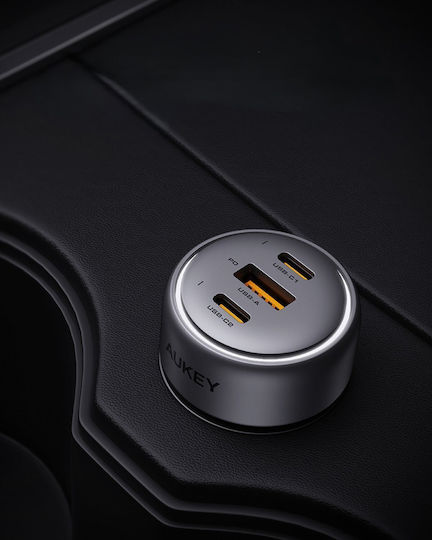 Aukey Cc-p1 Auto-Ladegerät 66W 3A Schnellladung mit Anschlüssen: 1xUSB 2xType-C