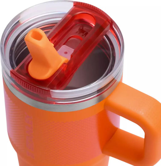 Stanley Quencher Protour Handled Tumbler Thermos Bottle Stainless Steel 591ml Orange With Straw And Handle