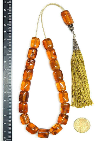 Roloi Komboloi Amber Worry Beads with 19 Beads Honey 34cm