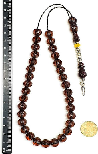 Roloi Komboloi Graven Mastic Worry Beads with 33 Beads Honey 33cm