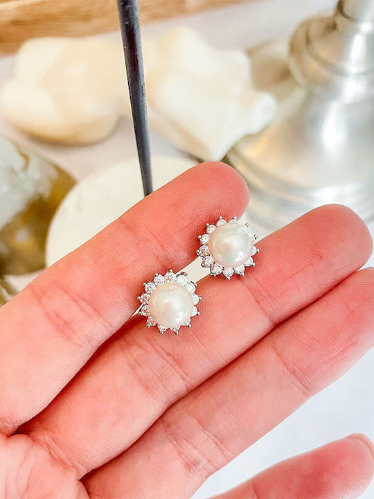 Обици Карфота Розета Перли Awear Rosette Silver Pearl