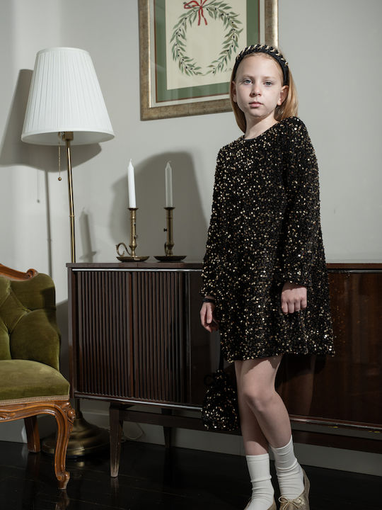 Children's Dress Long Sleeve with Sequins Set with Accessories Black