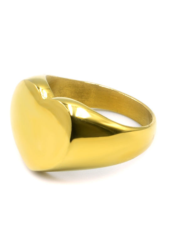 Δαχτυλίδι Σεβαλιέ Ανοξείδωτο Ατσάλι Heart Seal Gold