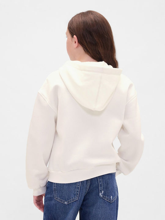Kinder-Sweatshirtjacke Baumwolle mit Kapuze Off White
