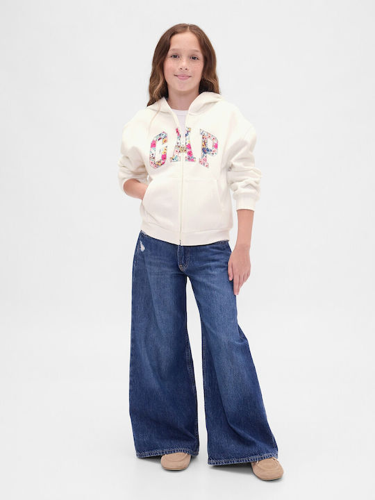 Kinder-Sweatshirtjacke Baumwolle mit Kapuze Off White