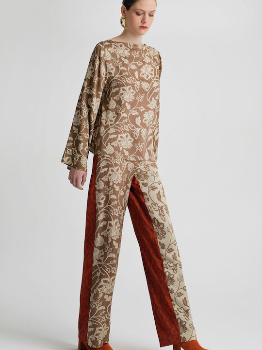 Moutaki Women's Fabric Palazzo Pants with Elastic Moutaki