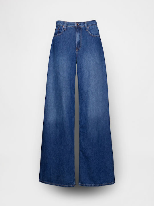 Low Rise Women's Jean Pants in Baggy Leg Style Medium Indigo