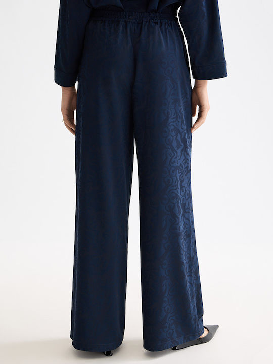 Scotch & Soda Eleni Γυναικείο Υφασμάτινο Παντελόνι Καμπάνα με Λάστιχο Μπλε