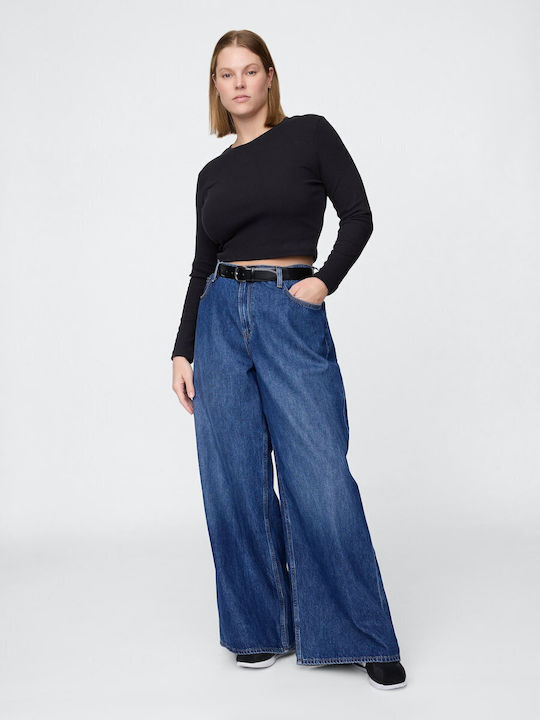 Low Rise Women's Jean Pants in Baggy Leg Style Medium Indigo