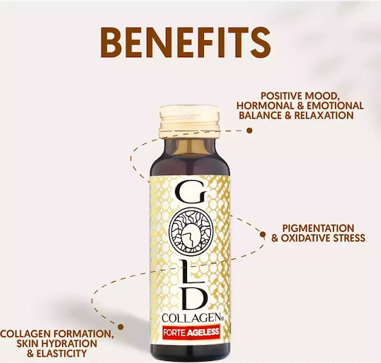 Gold Collagen Forte Ageless 12mg cu Vitamina C, Acid Hialuronic și Biotină 10 x 50ml