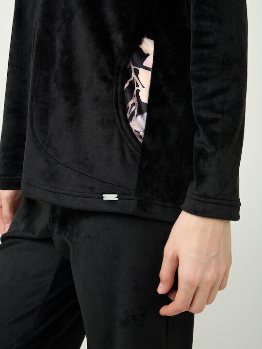 Vamp Vamp Damen Schlafanzug & Pyjamas Winter Samt Schwarz