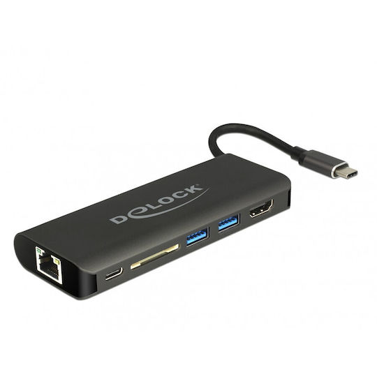DeLock USB-C Docking Station με HDMI 4K PD Ethernet Μαύρο (87721)