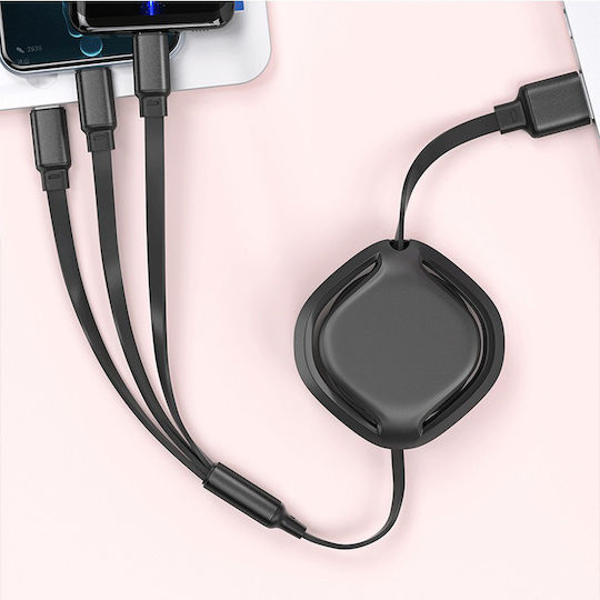 Ca-886 Retractable USB to Lightning / Type-C / micro USB Cable 1.1m
