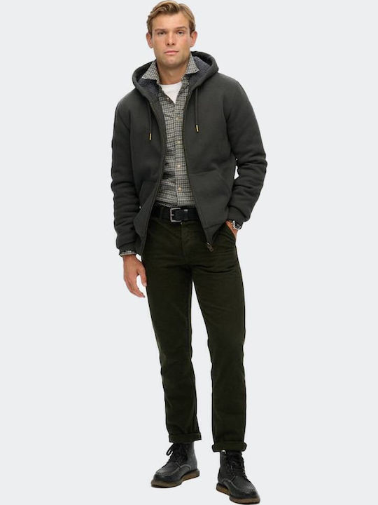 D2 Ovin Borg Lined Sweatshirt with Hood Khaki