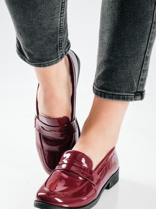 Patent Leather Women's Loafers in Burgundy Color