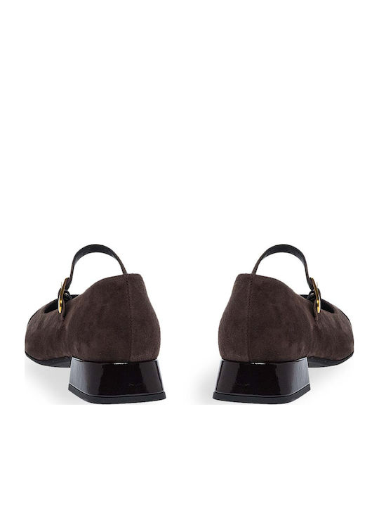 Leder Pumps mit Riemchen Braun