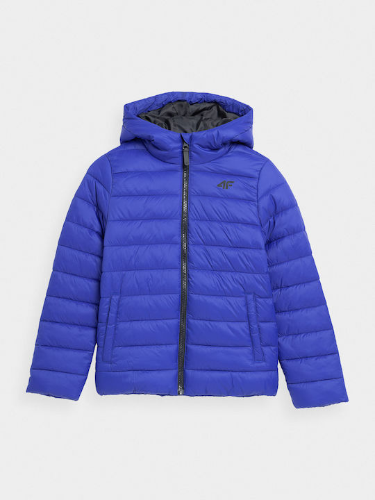 Down Kids Casual Jacket with Hood Blue