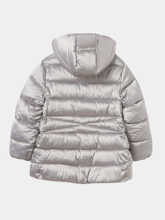 Daunen-Kinderjacke Kurz mit Kapuze Silber